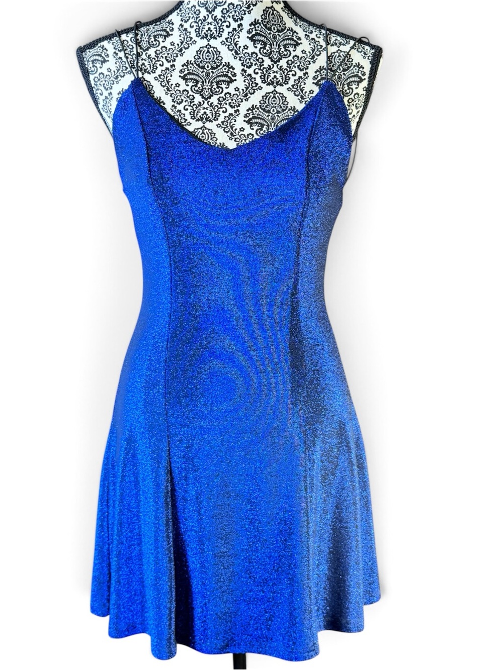 Lulu’s Sparkly Blue Metallic Slip Dress with V-neck and Spaghetti Straps size M